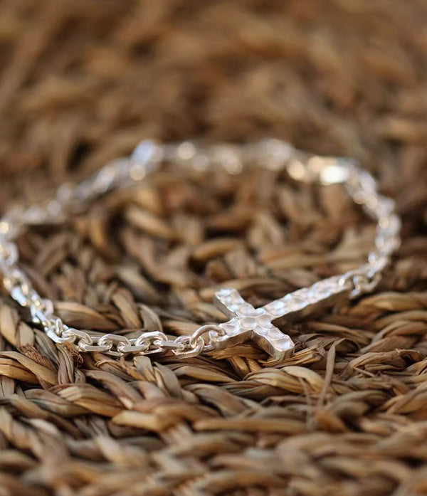 Hammered Cross - Sterling Bracelet