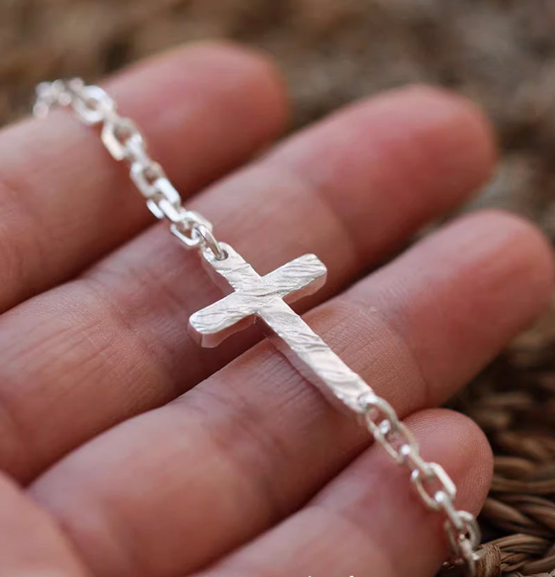 Hammered Cross - Sterling Bracelet